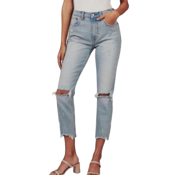 Abercrombie & Fitch High Rise Mom Jean Tapered Cropped Distressed Ripped 26 2 - Picture 10 of 10